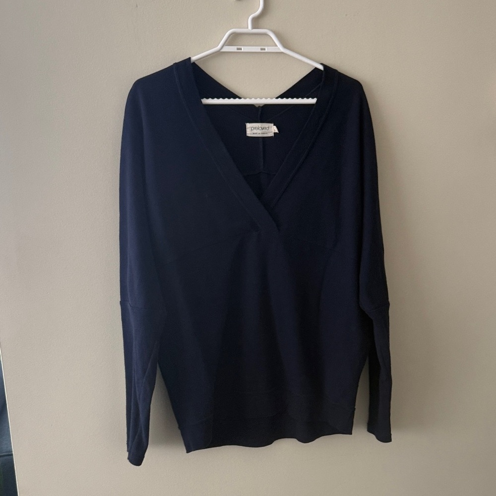 Preloved Navy V-Neck Long Sleeve Top
